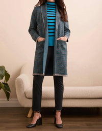 TRIBAL Double Knit Long Plaid Coatigan in charcoal - women's jacket