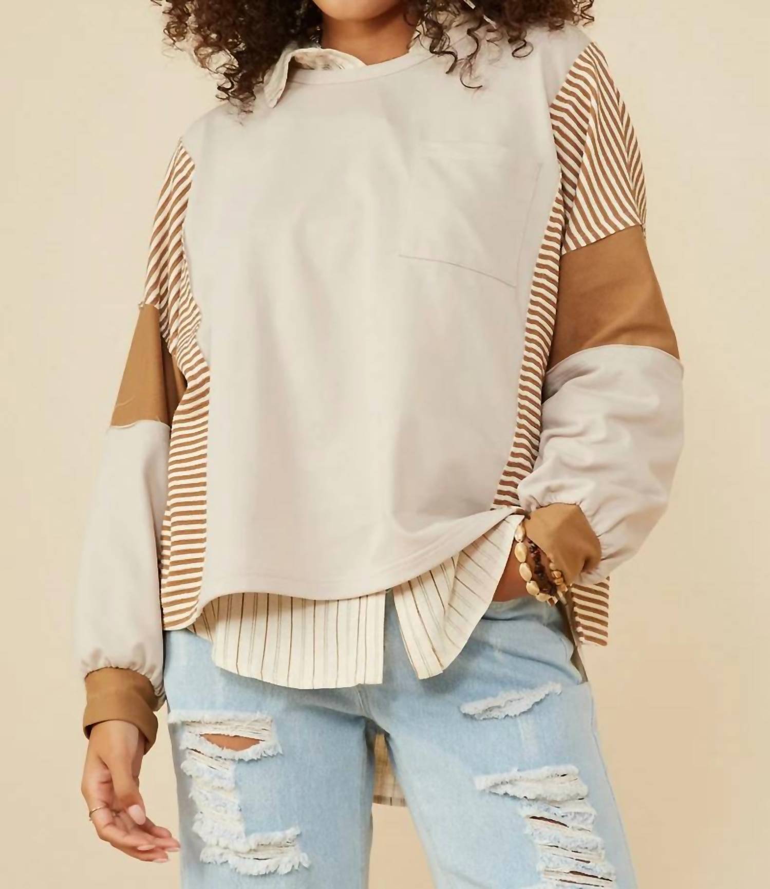 Hayden La - Stripe And Color Block Sleeve Detail Knit Top