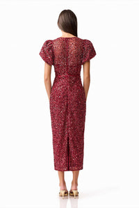 ELLIATT Carmen Puff Sleeve Midi Dress in berry - women's dress - detail view