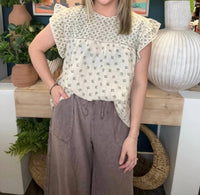 Easel - Floral Flutter Sleeve Blouse