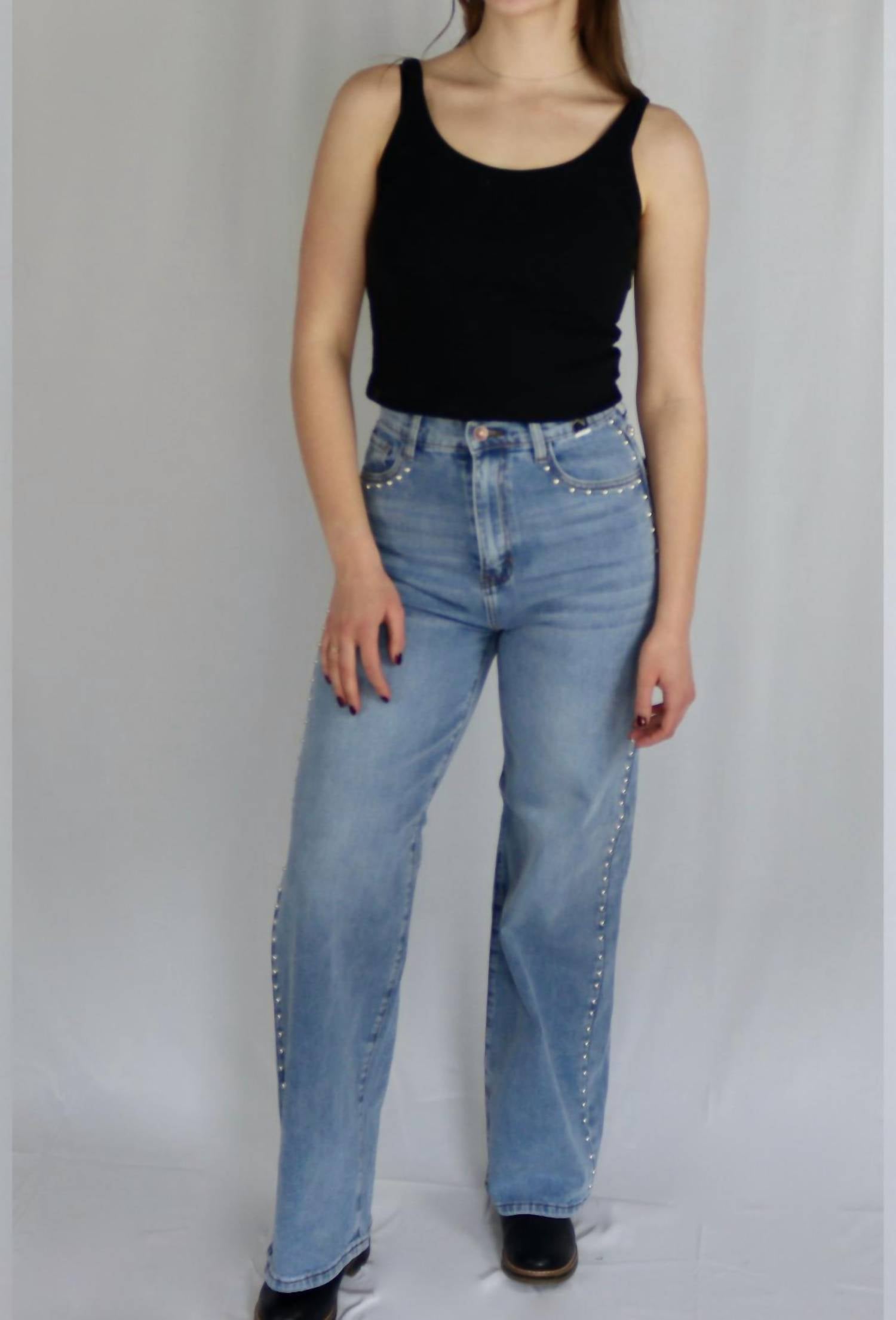 Vibrant M.I.U - Star Studded Wide-Leg Jeans