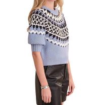525 America Alora Puff Sleeve Fair Isle Top in eventide combo 1 - women's blouse - alternate view