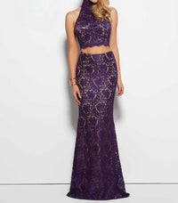 Mac Duggal - Lace Two-Piece Halter Neck Gown