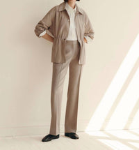 Lafayette 148 Tech Twill Gathered Waist Oversized Jacket in hickory - women's jacket - view 5