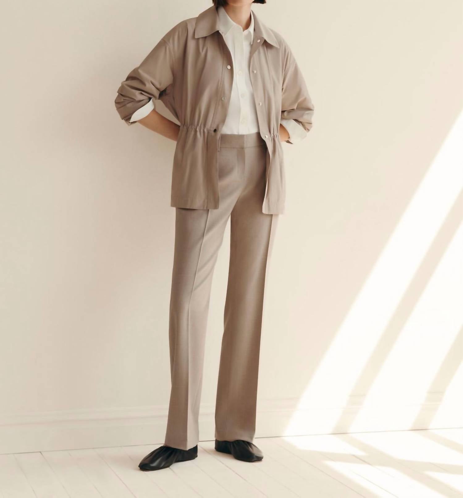 Lafayette 148 Tech Twill Gathered Waist Oversized Jacket in hickory - women's jacket - view 5