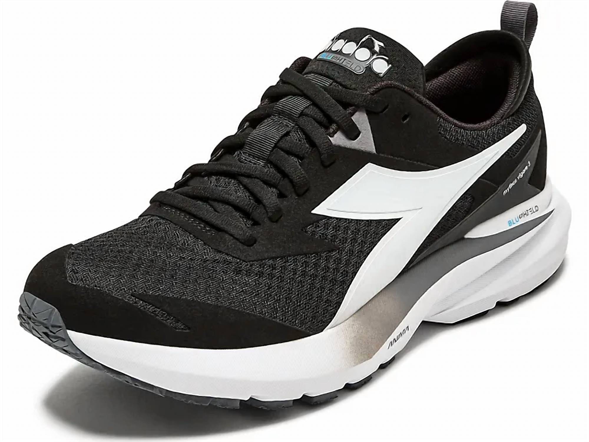 diadora Men's Blushield Vigore 3 Running Sneakers in black white - men's shoe - detail view