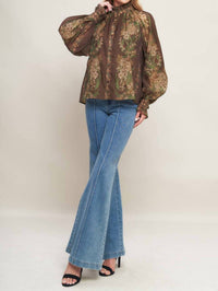 Flying Tomato - Balloon Sleeve Botanical Printed Blouse