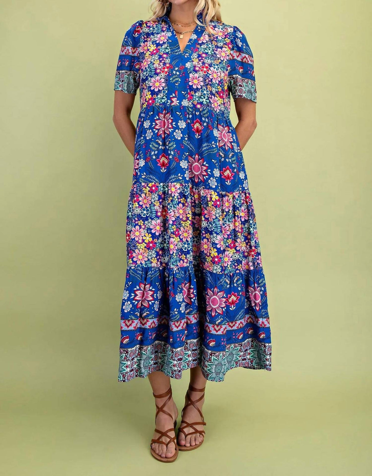 Gigio - Mixed Print Tiered Midi Dress