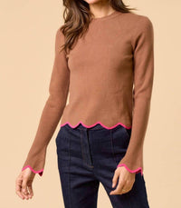 Lalavon - Play Date Scallop Edge Sleeve Sweater Top