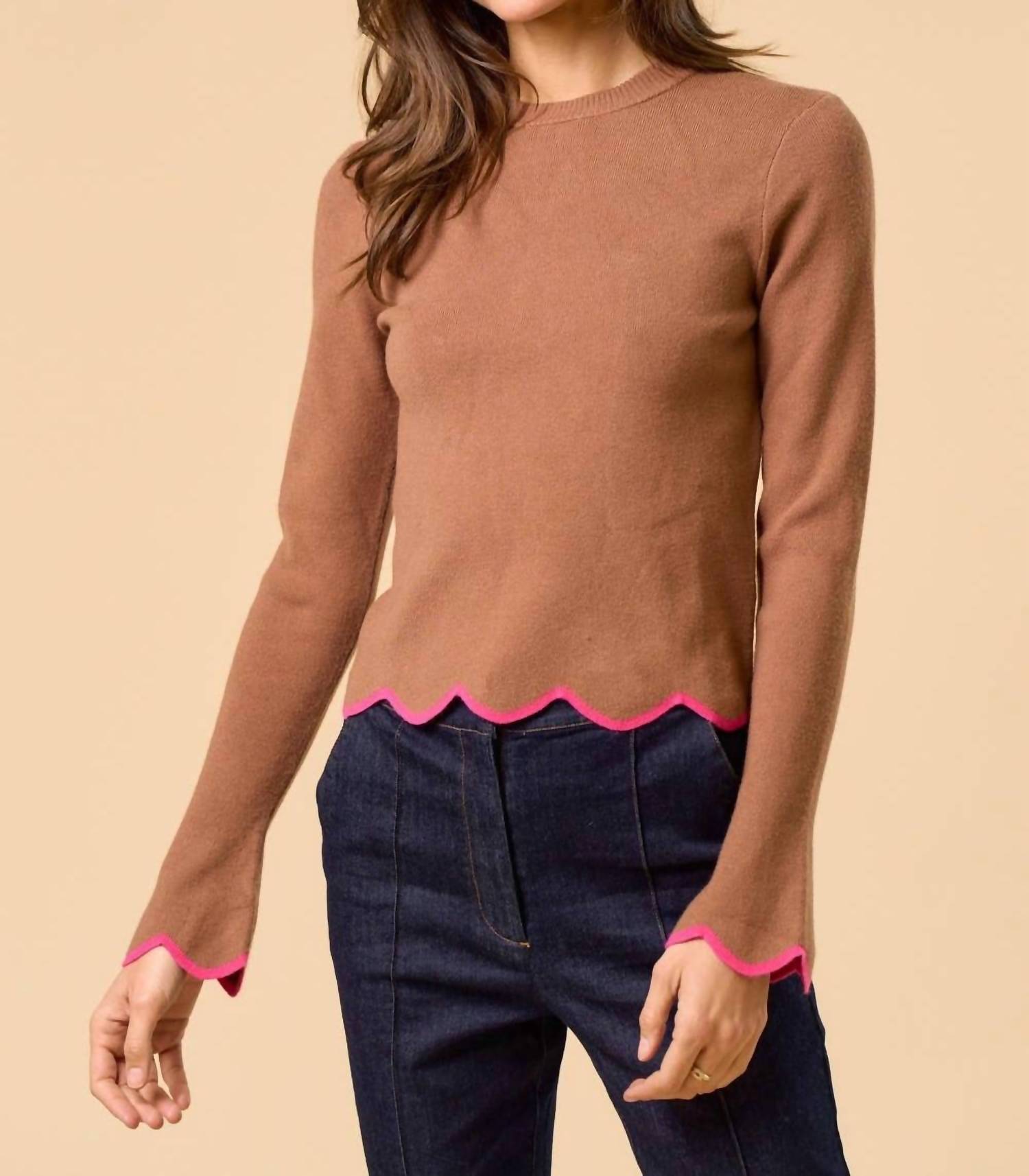 Lalavon - Play Date Scallop Edge Sleeve Sweater Top