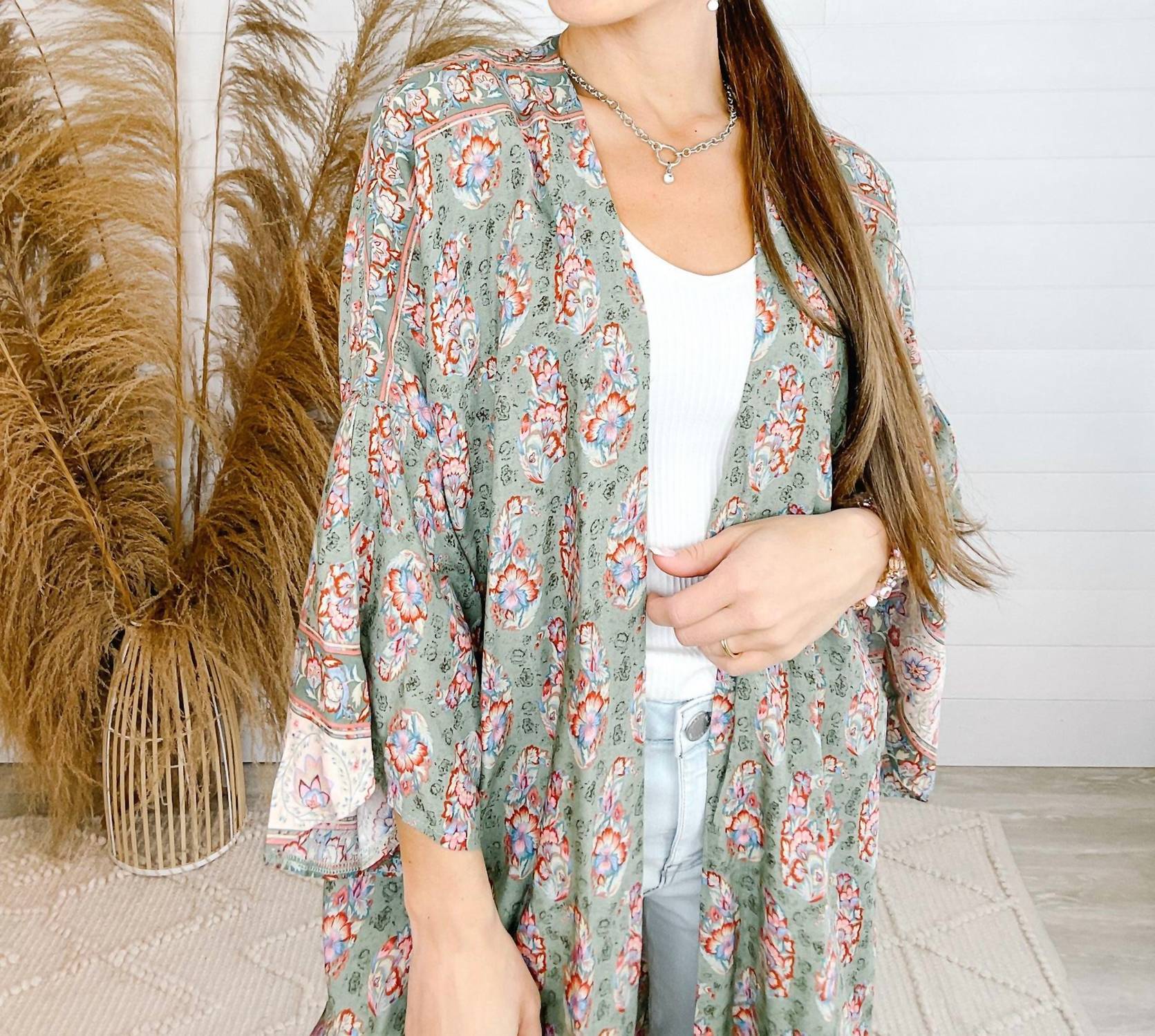 Papillon - Floral With Bell Sleeves Duster Cardigan