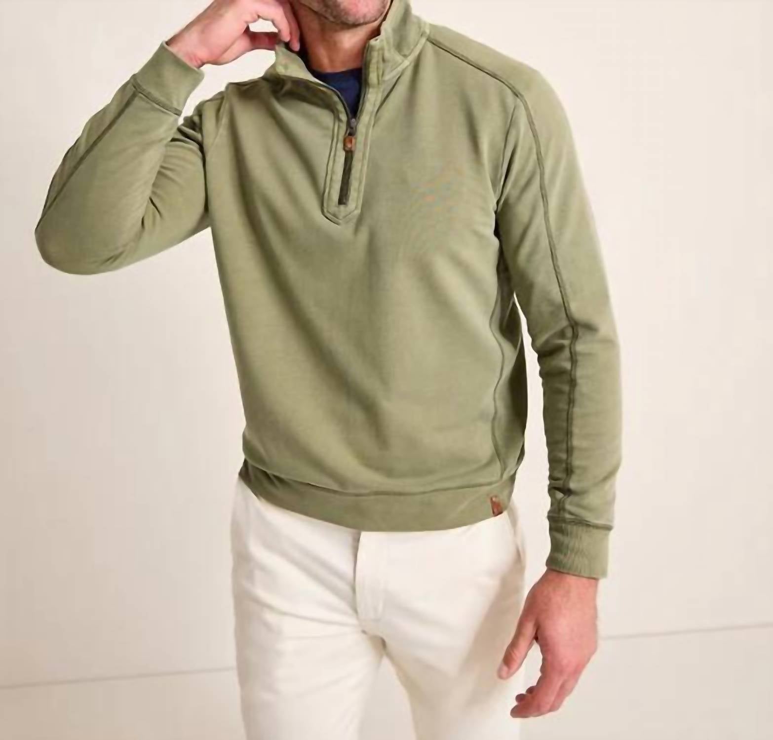 TOMMY BAHAMA Ben And Terry Half Zip Sweatshirt in pistachio - men's shirt