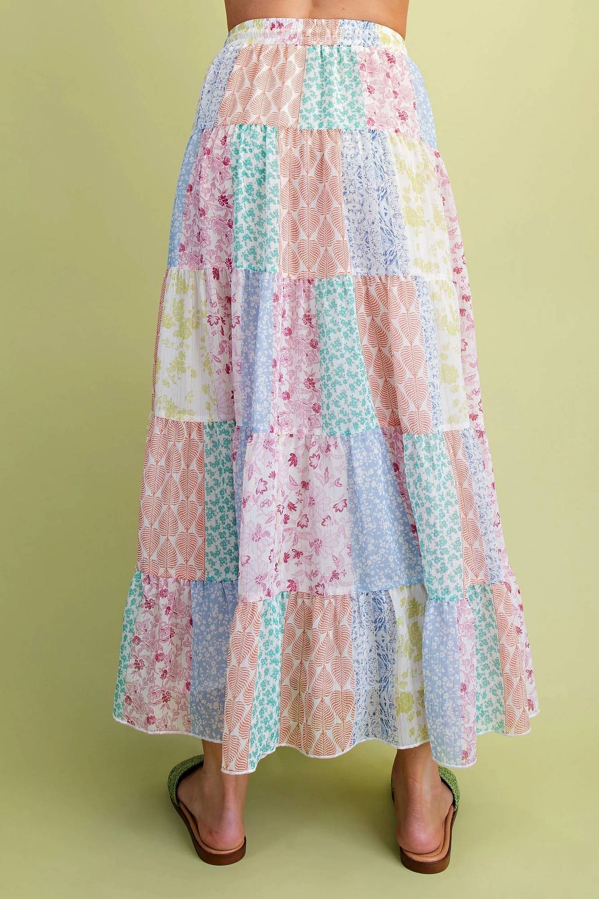 Easel - Patchwork Chiffon Tiered Maxi Skirt