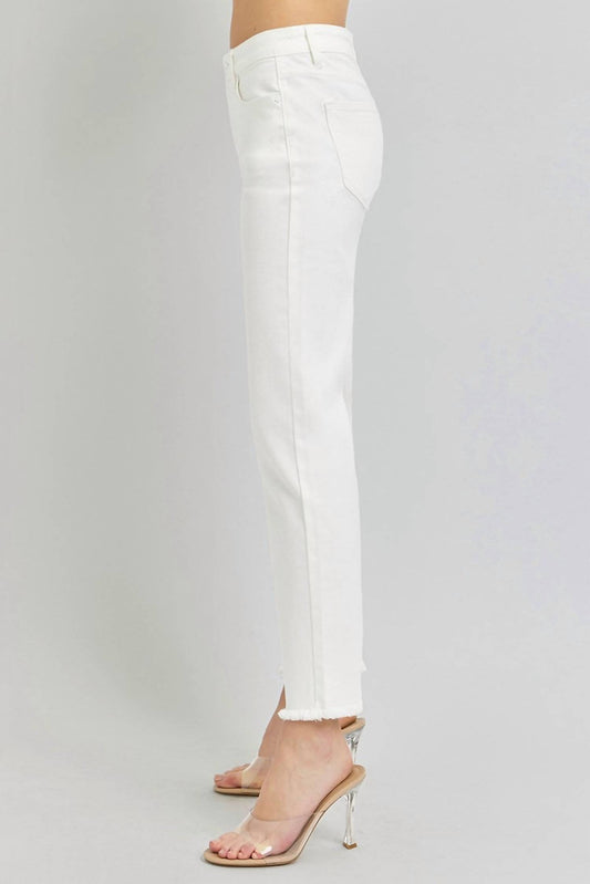 Risen - Tc Mid Rise Crop Straight Fray Hem Pants - White