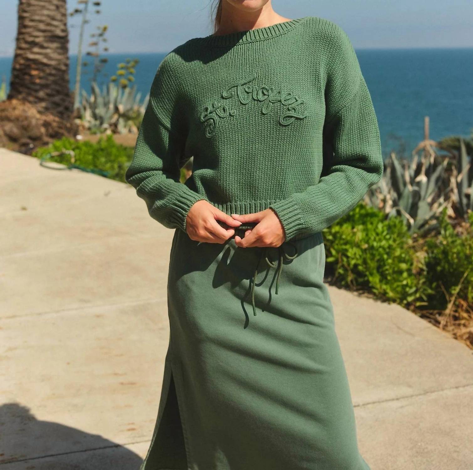 Sundry - Crop Boatneck Embroidered Sweater