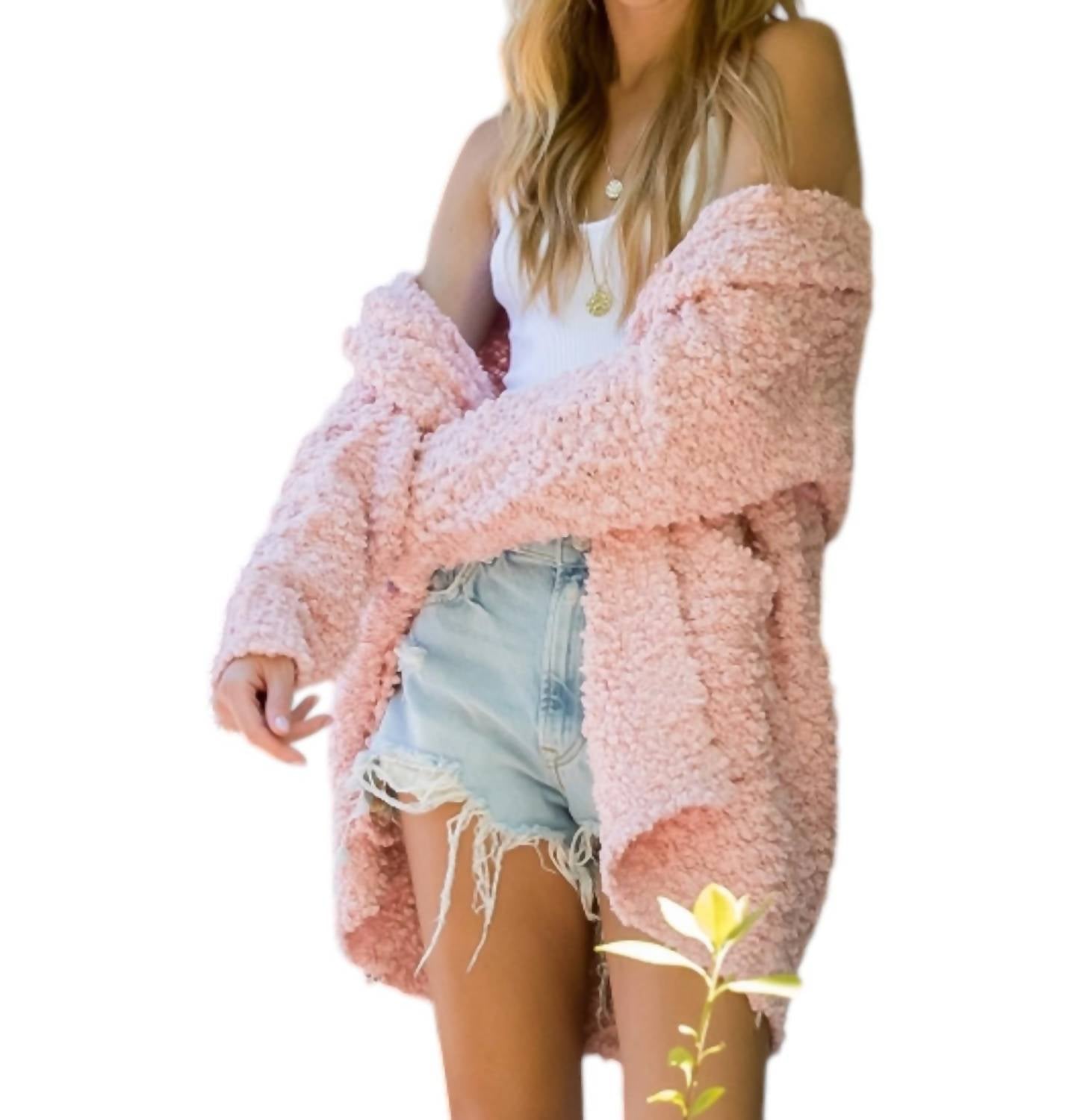 BluIvy Fluffy Boucle Cardigan in blush - women's cardigan