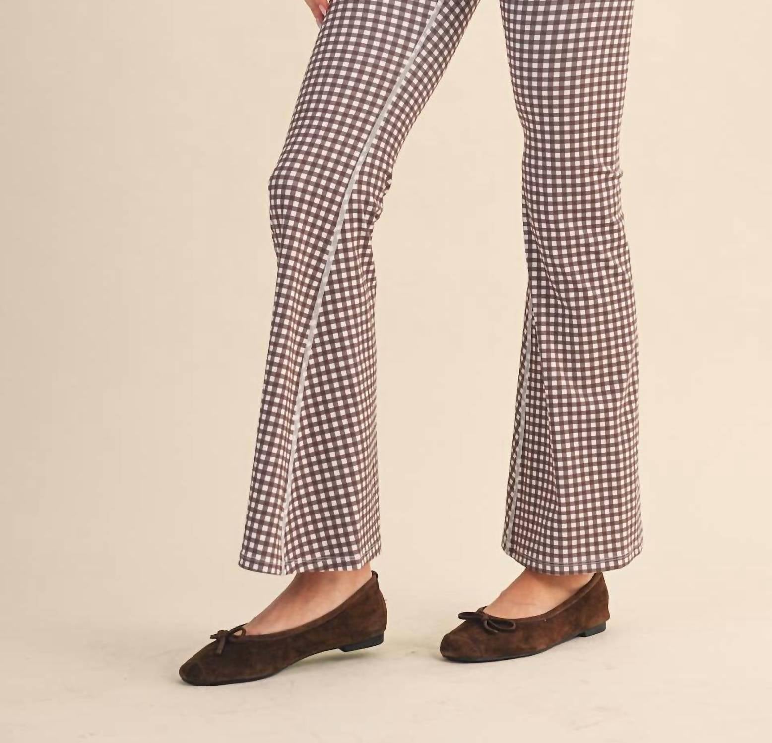 Kimberly C - Gingham Print High Waist Crossover Flare Legging