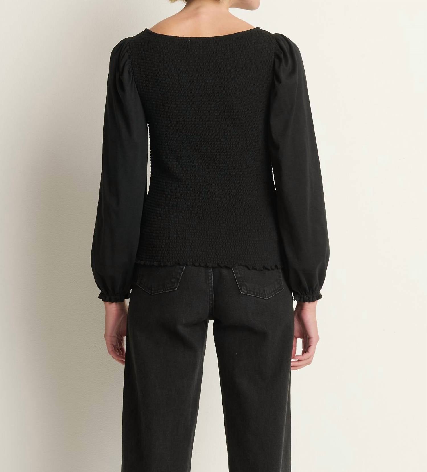 Nation LTD Aidan Smocked Blouse in jet black - women's blouse - alternate view