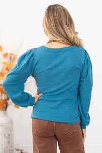 Bibi - Thermal Puff Sleeve Crewneck Top