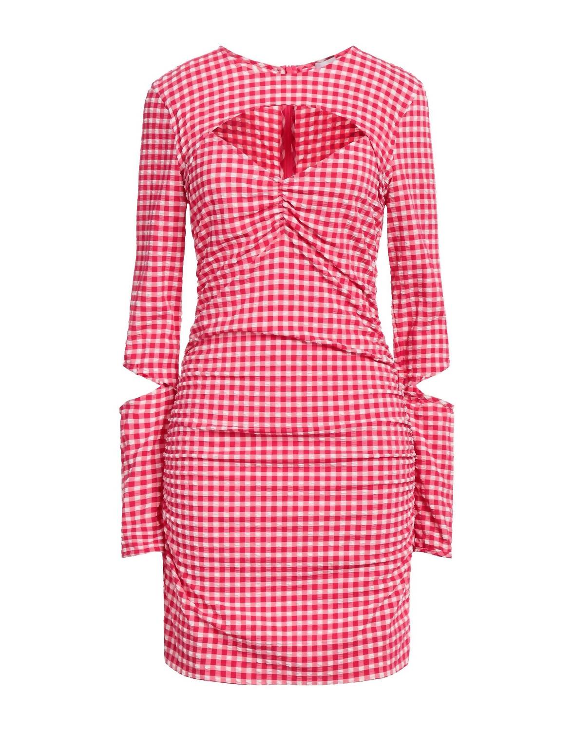 Ganni - Seersucker Cut-out Checked Mini Dress