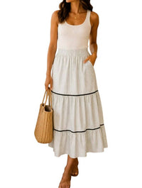 She + Sky - Woven Striped Tiered Long Skirt