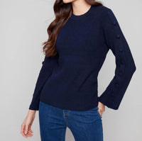 Charlie B - Ribbed Crew Neck Sweater With Buttons Details