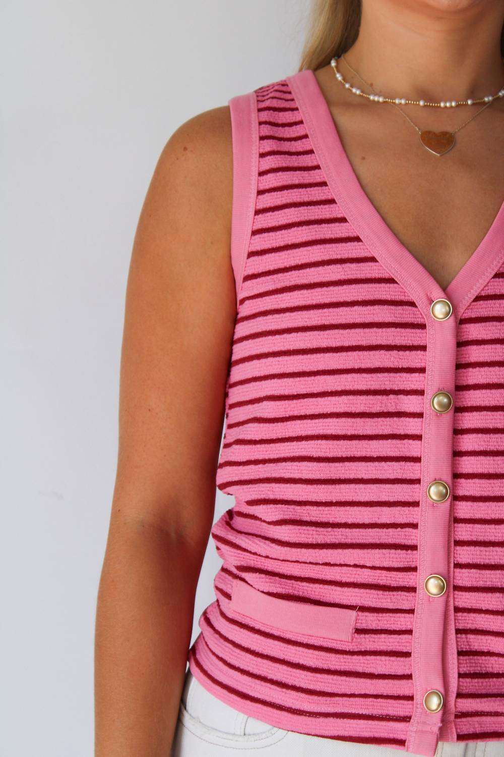 Karlie Eliza Striped Vest in pink - women's jacket - detail view