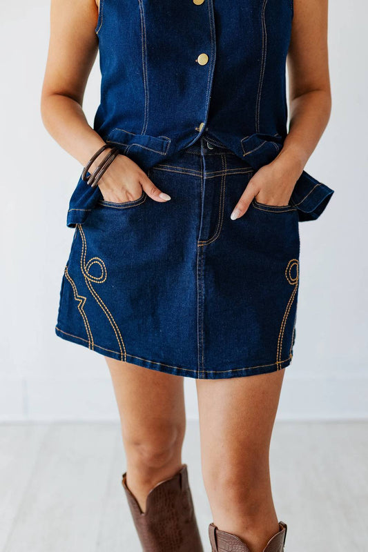 She + Sky - Western Stitch Denim Skirt