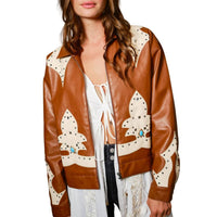 Blue B - Faux Leather Studded Oversized Zip-up Jacket