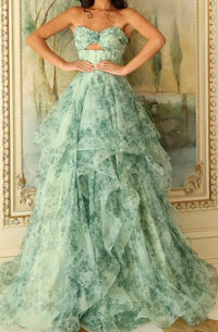 Jovani - Tiered Floral Gown With Sweetheart Cutout