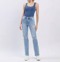 Lovervet - High Rise Distressed Straight Jeans