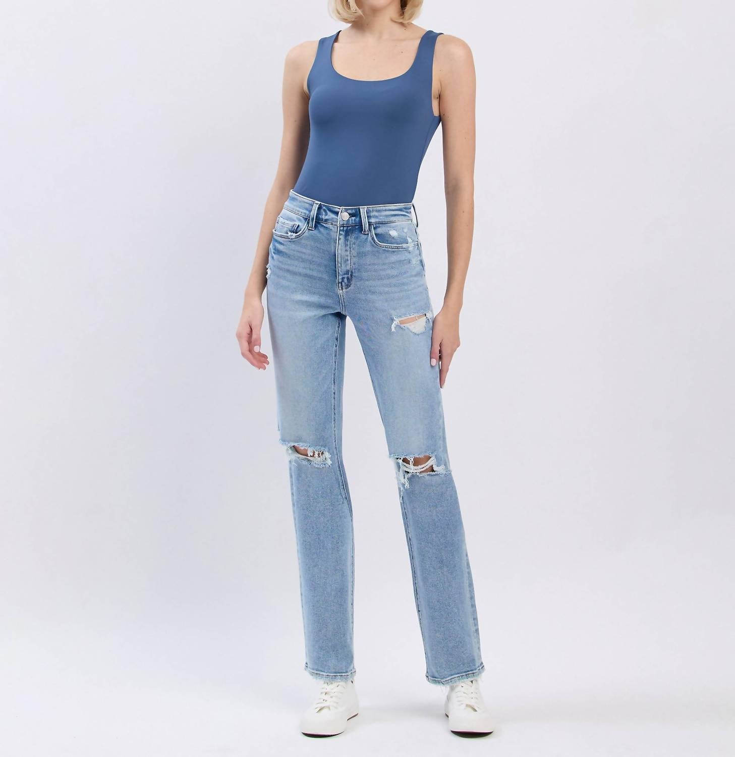 Lovervet - High Rise Distressed Straight Jeans