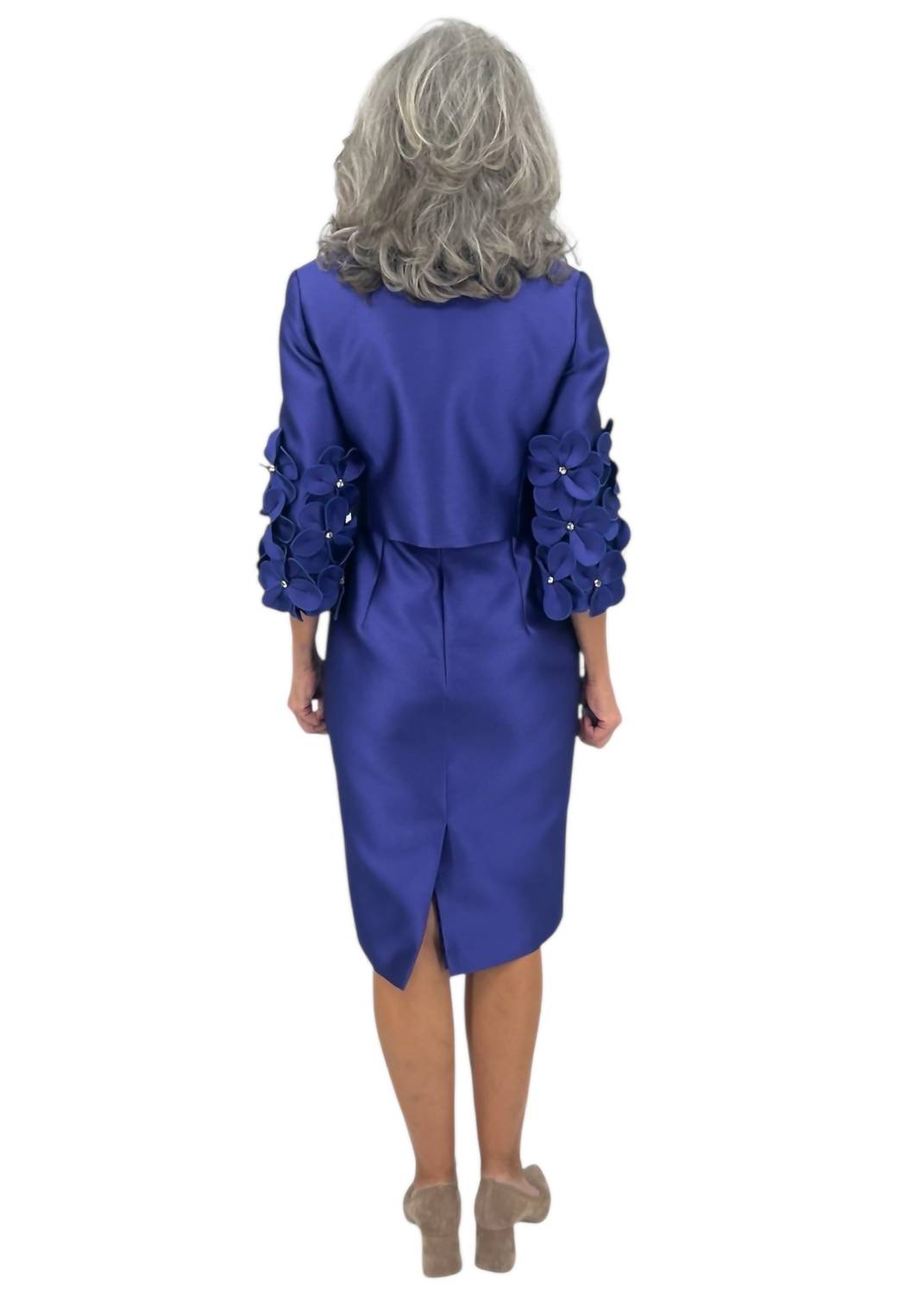 FRASCARA Floral Appliqué Jacket And Dress Set in amethyst - women's dress - detail view