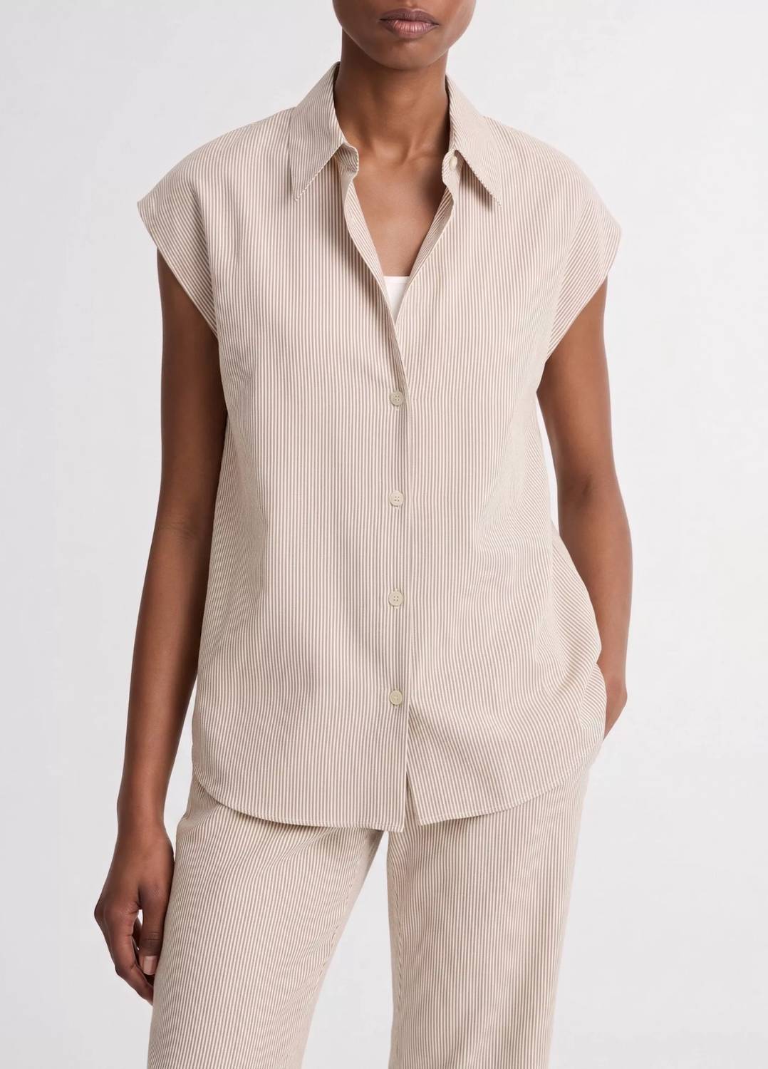 Vince - Ticking Stripe Cap Sleeve Blouse