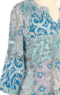 N Touch - Women's 3/4 Sleeve Print Smock Neck Blouse