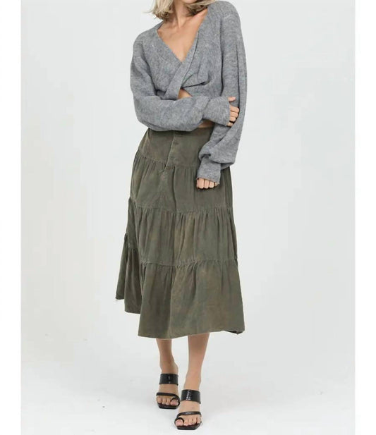 Angie - Button Front Tiered Corduroy Skirt