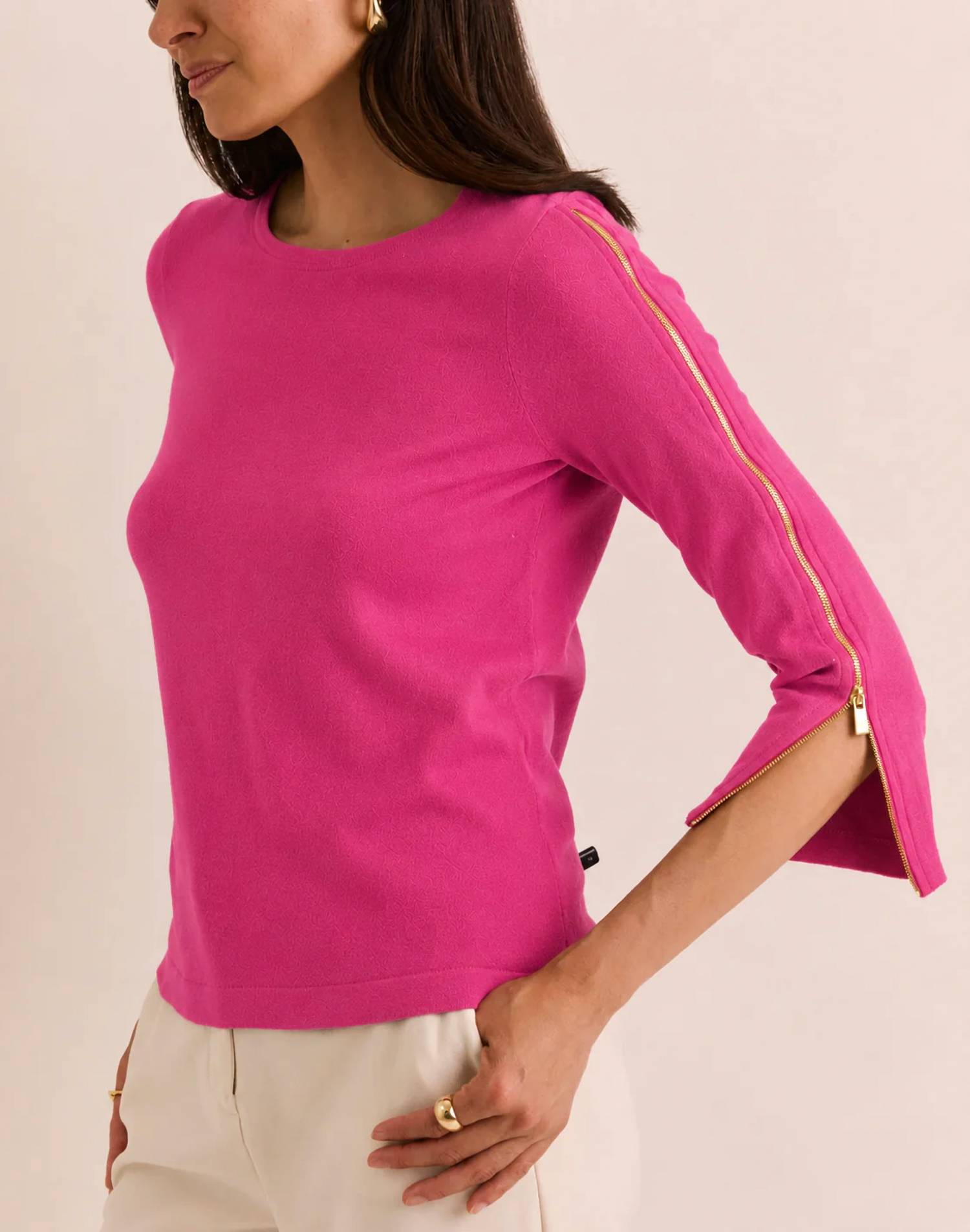 The H Edition - Antonella 3/4 Sleeve Zipper Sweater
