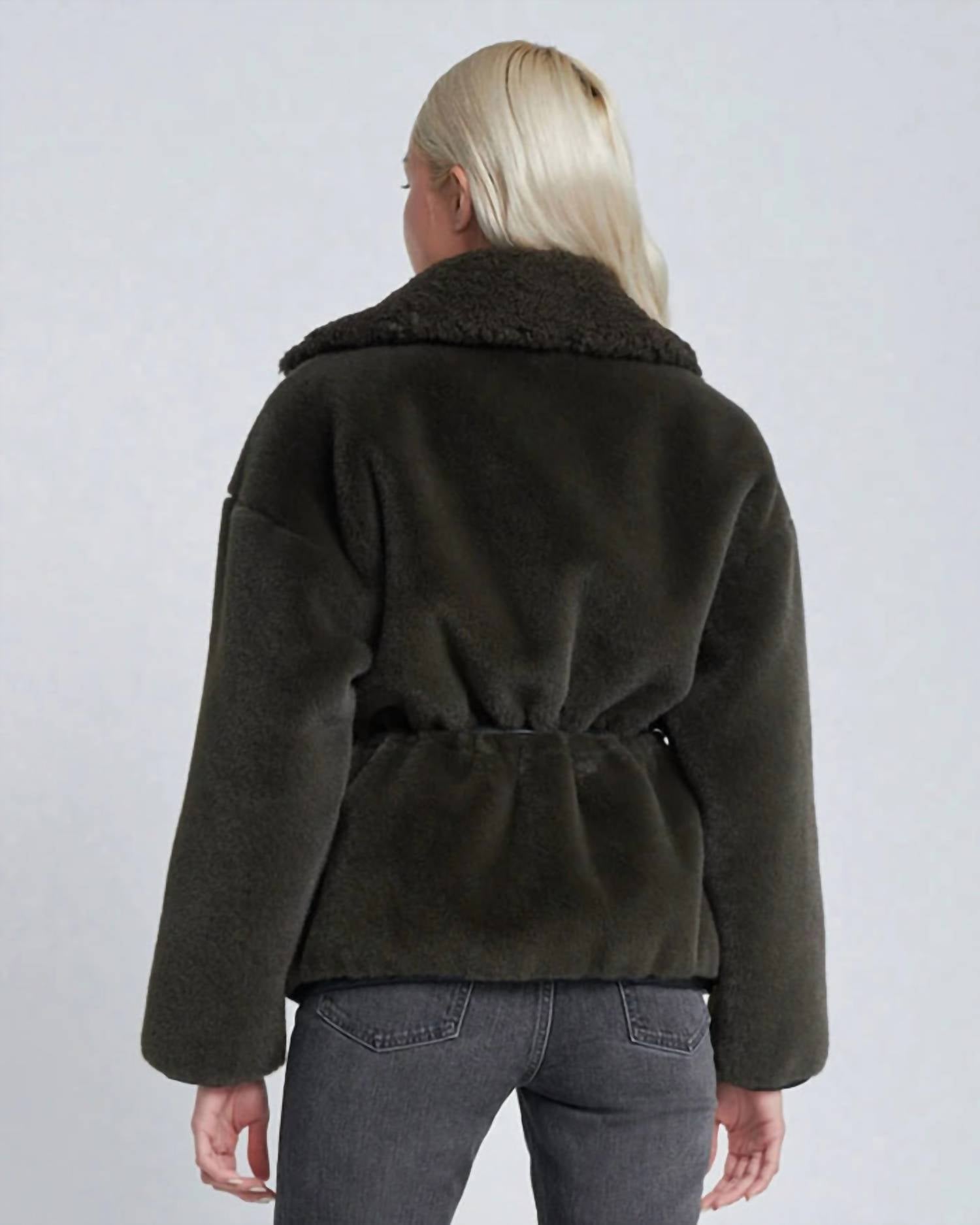 7 For All Mankind Faux Fur Wrap Coat in kangaroo - women's jacket - alternate view