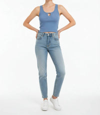 NIA Soft Touch Ribbed Cropped Tank Top in slate blue - women's tank top - detail view