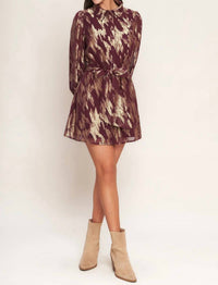 Flying Tomato - Muse Metallic Print Long Sleeve Collared Mini Dress