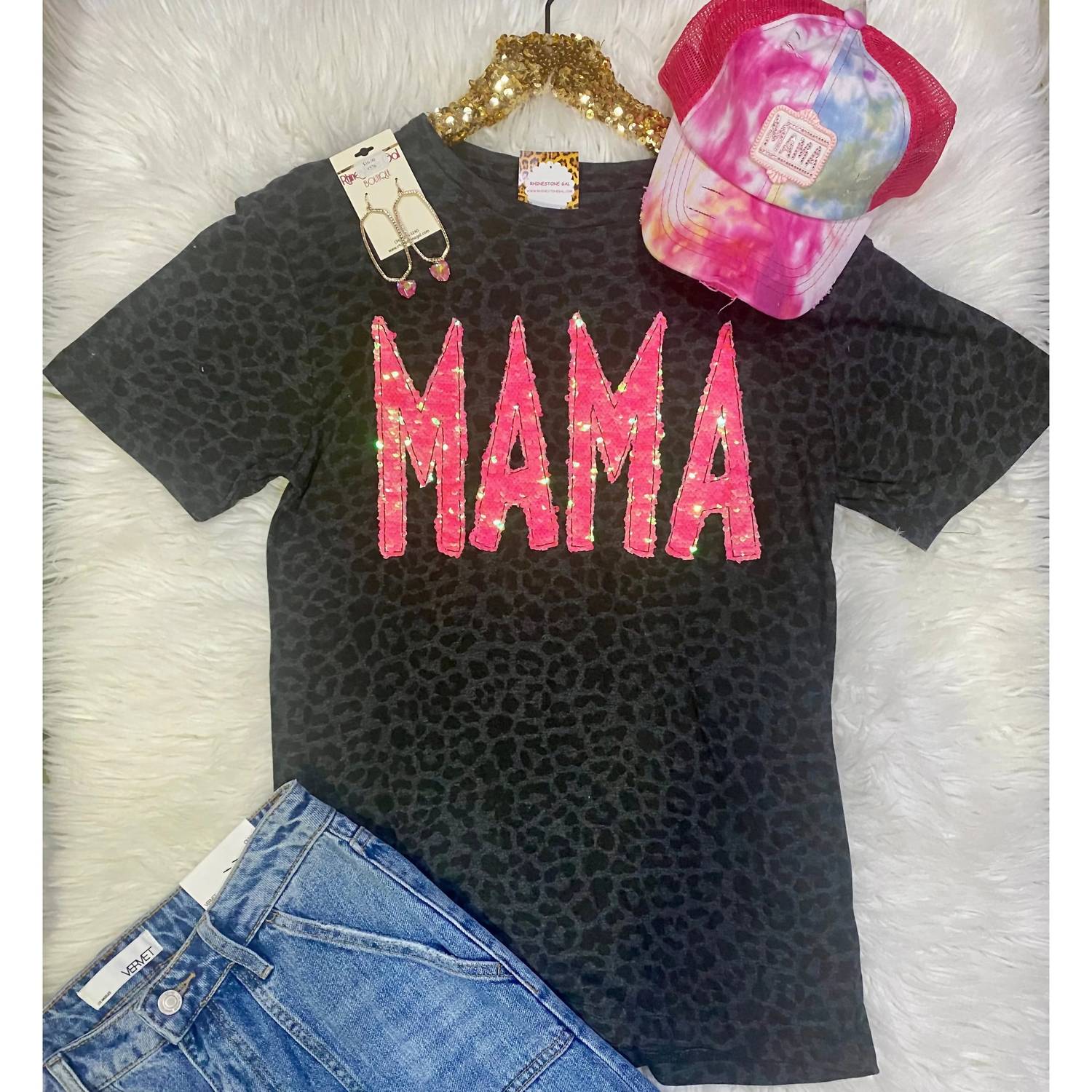 Sew Fancy Designs - Leopard "mama" Sequin Tee