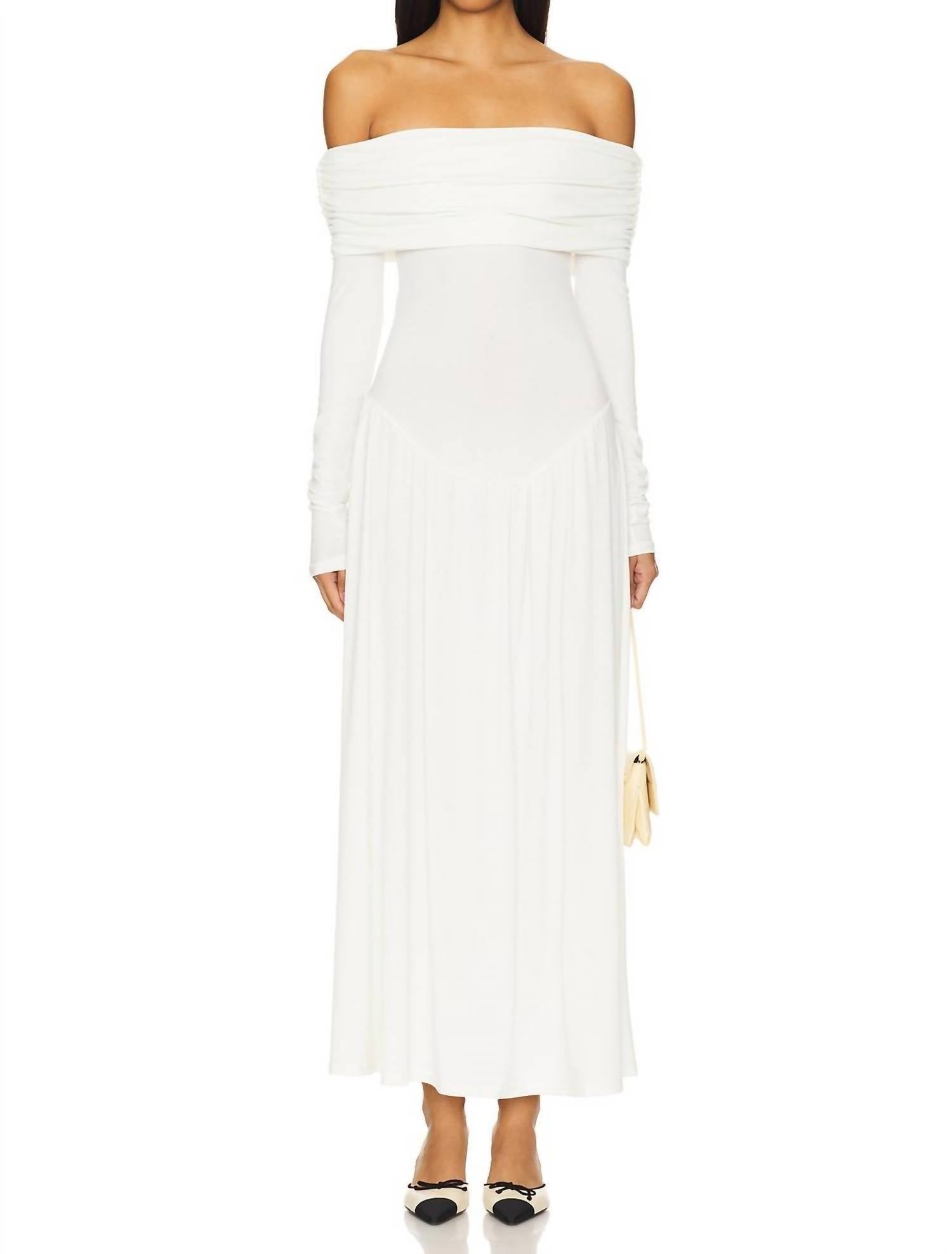 We Wore What - Off Shoulder Ruched Midi Dress