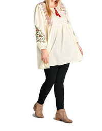 Velzera - Floral Embroidered Peasant Mini Dress