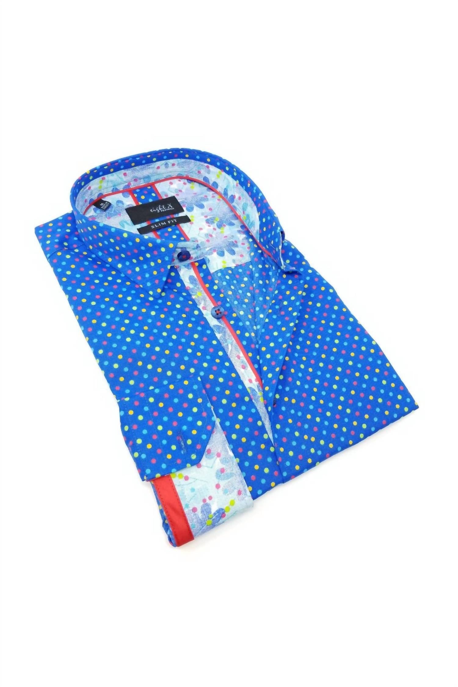 Eight X - Colorful Dots Button Down Print Shirt With Trim