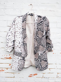 Venti6 - Ruched Sleeve Snakeskin Blazer