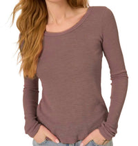PROJECT SOCIAL T Rib Scoop Neck Long Sleeve Tee in deep taupe - women's long sleeve top