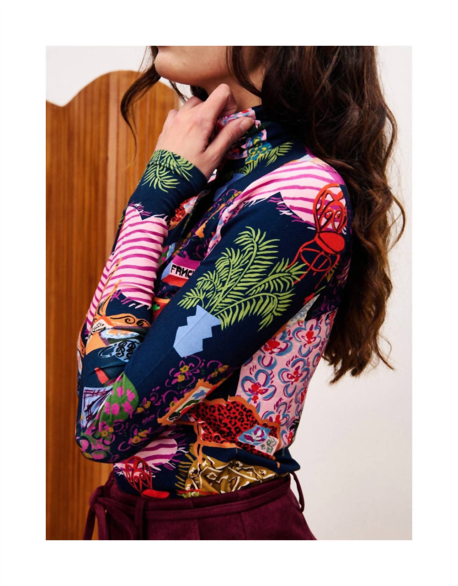 FRNCH Salon Long Sleeves Top in print salon nuit - women's long sleeve top - detail view