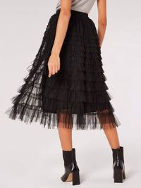 Apricot - Tulle Layered Midi Skirt