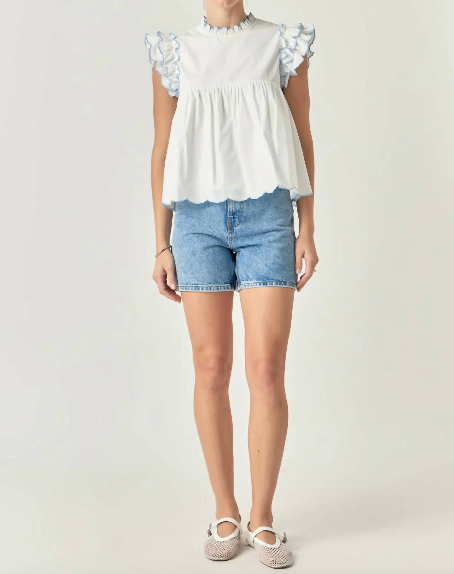 English Factory - Women's Taylor Embroidered Scalloped Top