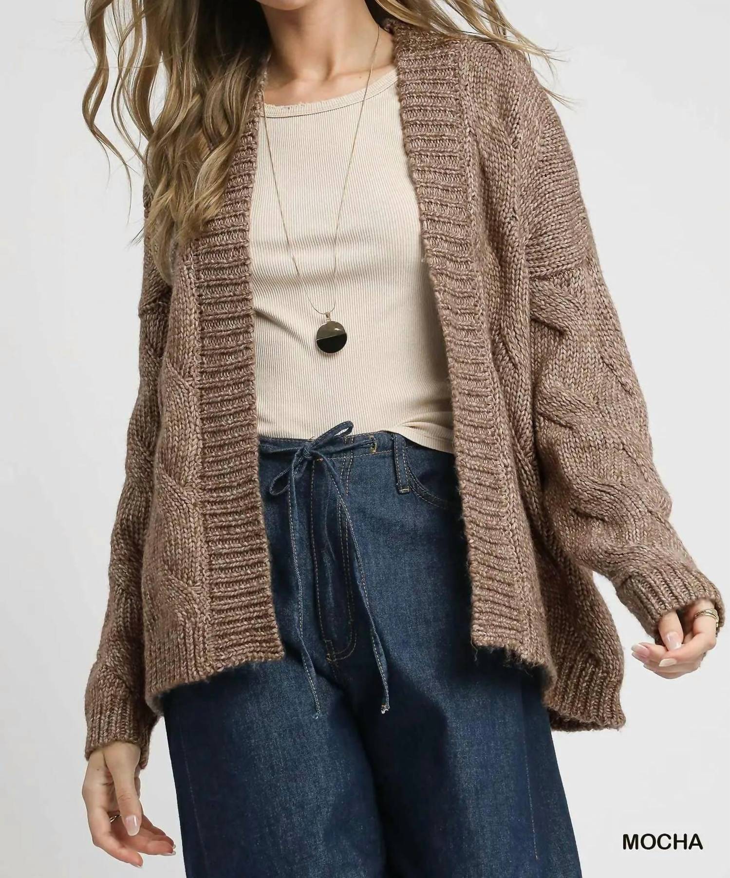 Umgee - Chunky Cable Knit Open Front Cardigan